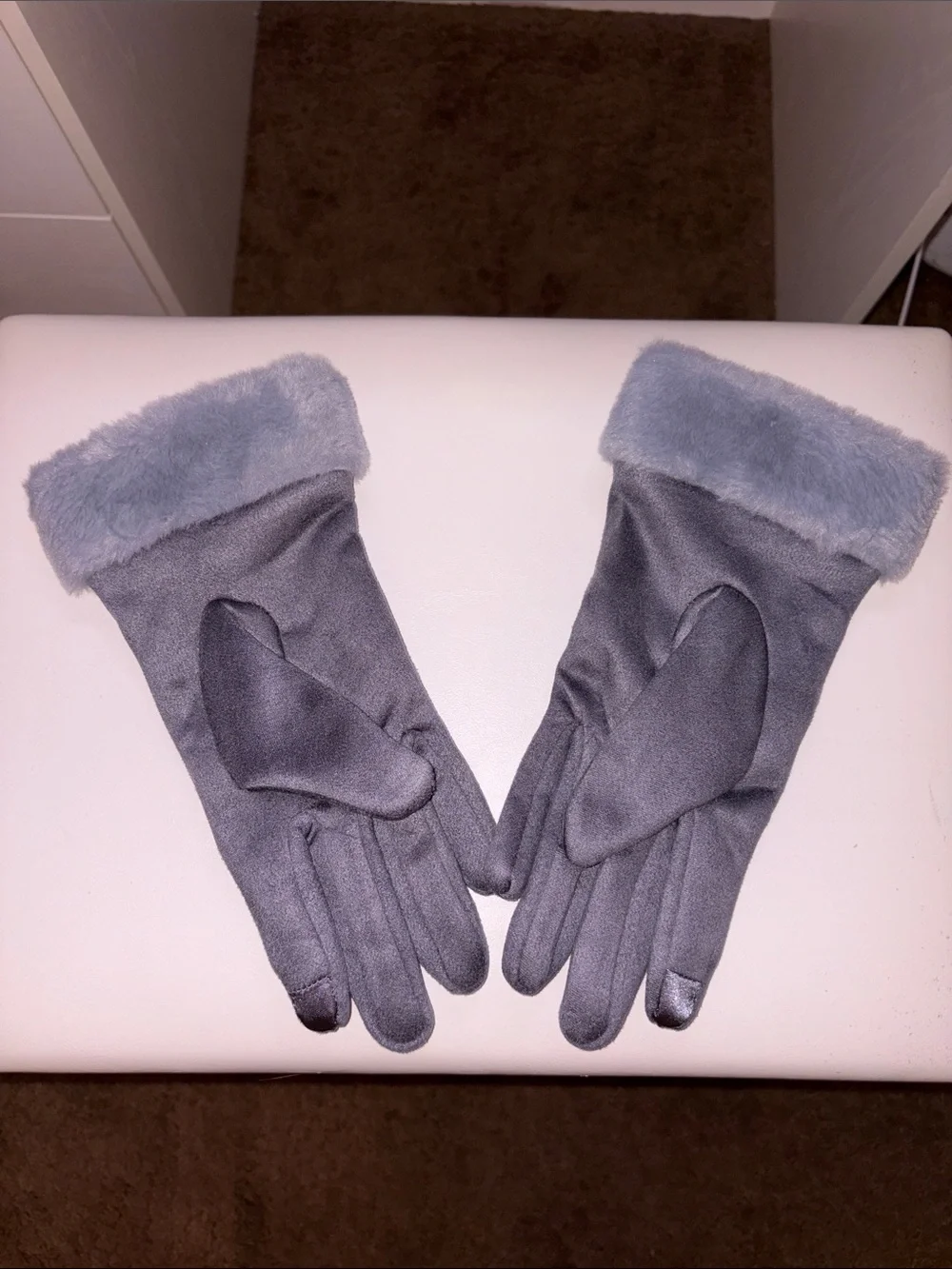 UGG Gray Suede Gloves with Faux Fur Trim